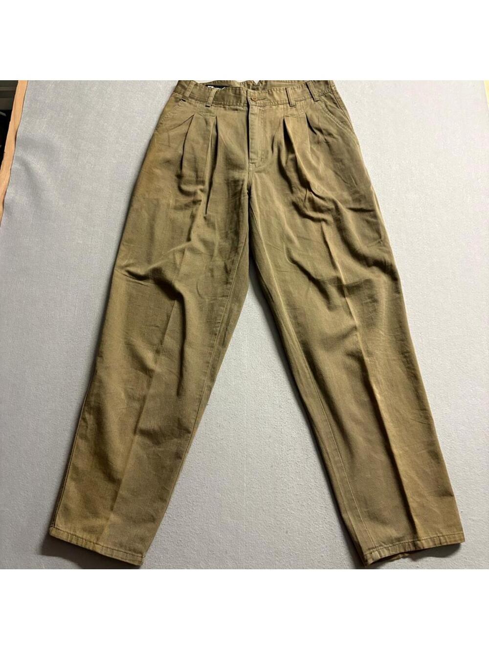 Vintage Zeppelin Pleated Chino Pants Womens 32 Brown Cotton High Rise Tapered